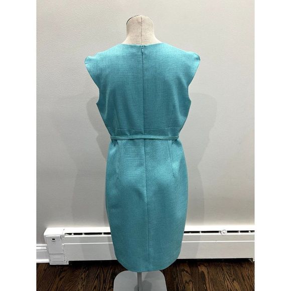 David Meister NEW Square Neck Belted Sheath Dress in Seafoam Sz 10 snug. Or 8 - Picture 4 of 5